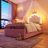 Polsterbett 90x200 cm aus PU mit Stauraum und LED-Umgebungslicht – Kronprinzessinnen-Design, rosa Bild 5