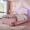 Polsterbett 90x200 cm aus PU mit Stauraum und LED-Umgebungslicht – Kronprinzessinnen-Design, rosa Bild 4