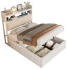 BlingBin Polsterbett Hydraulisches Funktionsbett Jugendbett Stauraumbett mit USB-Anschluss (Bettrahmen mit Gepolstertem Kopfteil, Retro-Holz- und Metalldesign, Versteckte Stauraumschicht, 1-tlg, 90 x 200cm, Ohne Matratze, Gewichtskapazität: 200KG), Mod... Bild 4