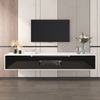 TV-Schrank, Hochglanz mit LED-Beleuchtung & geriffelten Türen, 180x35x30 cm, Weiß/Schwarz Bild 1