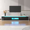 TV-Schrank, Hochglanz mit LED-Beleuchtung & geriffelten Türen, 180x35x30 cm, Weiß/Schwarz Bild 2