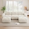 Sofa Modulsofa in Light Beige aus Chenille, rahmenlos, mit 2 Hockern und flexiblem Lounge-Design,76x281x171 cm Bild 2