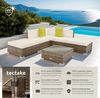 tectake Loungeset Rattan Sitzgruppe mit 2 extra Kissen, inkl. 8 Verbindungsklammern, (Gartenlounge-set Paris, 6-tlg, geeignet für Outdoor in Natur), wetterfest und UV-beständig, Dicke der Polster 10 cm Bild 2