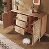 Flieks Kommode Sideboard mit 3 Schubladen und 2 gewebte Türen in Landhausstil (120x40x75 cm, 1 St, Schrank für Wohnzimmer, Flur, Esszimmer, Schlafzimmer), Mehrzweckschrank mit höhenverstellbare Einlegeböden Eicheholzfarbe Bild 3