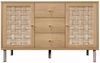 Flieks Kommode Sideboard mit 3 Schubladen und 2 gewebte Türen in Landhausstil (120x40x75 cm, 1 St, Schrank für Wohnzimmer, Flur, Esszimmer, Schlafzimmer), Mehrzweckschrank mit höhenverstellbare Einlegeböden Eicheholzfarbe Bild 4