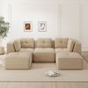 Flieks 3-Sitzer Modulares Sofa mit 2x Hocker, Cloud Sofa Cord rahmenlos, Lounge Sofa bodennah, mit breiten Armlehnen, Beige Bild 2