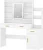 Schminktisch, Große Tischplatte mit Spiegel, 3 Schubladen und 1 Schrank, Offene Mehrstufige Regale, für Schlafzimmer, Garderobe, 40 x 130 x 149 cm, Weiß Bild 2