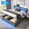 Polsterbett 140x200 cm mit USB-Ladefunktion & LED-Beleuchtung, Grau PU, inkl. Lattenrost, Stauraum Bild 4