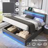 Polsterbett 140x200 cm mit USB-Ladefunktion & LED-Beleuchtung, Grau PU, inkl. Lattenrost, Stauraum Bild 5