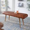 Wohnling Sitzbank Echtleder / Massivholz Bank 115 x 53 x 38 cm | 2er Polsterbank Flur Esszimmer Braun | Kleine Bettbank Leder | Dielenmöbel Flurbank Bild 3
