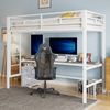 Kinder Hochbett 90x200 cm mit Geländer und Trittleiter, APP-Fernbedienung 7-farbige LED-Lichtleiste, Lerntisch, USB + Typ-C ,Weiß Bild 2