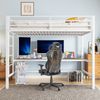 Kinder Hochbett 90x200 cm mit Geländer und Trittleiter, APP-Fernbedienung 7-farbige LED-Lichtleiste, Lerntisch, USB + Typ-C ,Weiß Bild 3