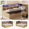 Merax Kinderbett 90x200cm, Holzbett, Jugendbett, Daybett, Hydraulisches Stauraumbett, mit USB-Ladestation und LED-Beleuchtung, Naturfarbe Bild 2