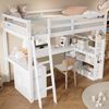 Hochbett 90x200 cm mit Ablageregal und Schrägleiter – Kinderbett in Weiß mit Sicherheitsgeländer Bild 2