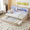 Massivholzbett mit Gästebett, 90x200 cm, Einzelbett mit LED-Beleuchtung, Mehrfachsteckdose und Lattenrost, Jugendbett Bild 2