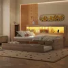 Massivholzbett mit Gästebett, 90x200 cm, Einzelbett mit LED-Beleuchtung, Mehrfachsteckdose und Lattenrost, Jugendbett Bild 4