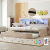 Massivholzbett mit Gästebett, 90x200 cm, Einzelbett mit LED-Beleuchtung, Mehrfachsteckdose und Lattenrost, Jugendbett Bild 3