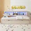 Massivholzbett mit Gästebett, 90x200 cm, Einzelbett mit LED-Beleuchtung, Mehrfachsteckdose und Lattenrost, Jugendbett Bild 5