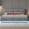 LED Polsterbett 160x200 cm mit Aufbewahrung, hydraulisches Bettgestell, Kunstleder, modernes Schlafzimmerbett Bild 4