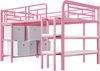 Hochbett 90x200 cm aus Metall in Rosa mit Stauraum, breiten Stufen und abgerundeten Ecken Bild 4