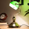 2er Set Antike Schreibtischlampen aus Messing mit grünem Glas Bild 3