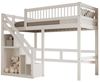 Flieks Hochbett Massivholz Einzelbett Kinderbett 90x200cm mit Stauraumtreppe Bild 2