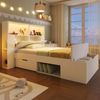 Holzbett 90×200 cm aus Holz mit LED-Beleuchtung und USB-C-Ladeanschlüssen, weiß Bild 3