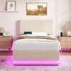 Polsterbett 90×200 cm mit Stauraum, höhenverstellbarem Kopfteil, LED und USB-C, Beige, ohne Matratze Bild 2