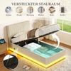 Polsterbett 90×200 cm mit Stauraum, höhenverstellbarem Kopfteil, LED und USB-C, Beige, ohne Matratze Bild 3