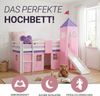 Hochbett mit Lattenrost 90x200 Turm Rutsche Stockbett Kinderbett Holz Kiefer Vorhang rosa Bild 5