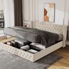 Polsterbett 160×200 cm aus Samt-Stoff mit hydraulischem Bettkasten, beige Bild 3