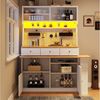 Flieks Buffet Küchenschrank Küchenbuffet mit 360° drehbar Esstisch (Buffetmaße: 119,2x44,8x177,7 cm, Tischplattemaße: 137x59 cm, 2-St, mit Acryl-Schiebetür und Schubladen) Hochschrank mit LED-Beleuchtung & Stecktafel, Arbeitstisch mit Ablagen Bild 2