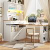 Flieks Buffet Küchenschrank Küchenbuffet mit 360° drehbar Esstisch (Buffetmaße: 119,2x44,8x177,7 cm, Tischplattemaße: 137x59 cm, 2-St, mit Acryl-Schiebetür und Schubladen) Hochschrank mit LED-Beleuchtung & Stecktafel, Arbeitstisch mit Ablagen Bild 3