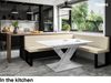 MEBLINI Eckbank für Esszimmer mit ausziehbarem Tisch - Küchenbank - Essecke - Sitzecke Küche - PETER - U-Beine 142x196x87cm Rechts - Creme Kunstleder/B Weiß Matt Bild 2