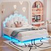 140*200cm Flaches Doppelbett, kronenförmiges Prinzessinnenbett, weiche Polsterung aus PU-Leder, verstellbarer LED-Umgebungslichtstreifen, weiß Bild 3