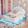 140*200cm Flaches Doppelbett, kronenförmiges Prinzessinnenbett, weiche Polsterung aus PU-Leder, verstellbarer LED-Umgebungslichtstreifen, weiß Bild 2