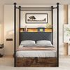 Himmelbett Metall mit Stauraum, LED & USB-Anschluss, 90x190 cm, Schwarz, ohne Matratze Bild 2