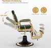 BarberPub Friseurstuhl mit Kopfstütze Kippbar, Friseureinrichtung mit Hydraulikpumpe 360° Drehbar, Höhenverstellbarer Bedienungsstuhl mit Vintage Stil, Kunstleder, 2933GR-F (Gold-Grün) Bild 3