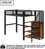 Hochbett Liegefläche 90x200 cm aus Metall und MDF mit Sicherheitsleiter, Stauraum und vollflächigem Schutzgitter, Schwarz, ohne Matratze Bild 4