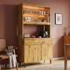 Merax Buffetschränke, Esszimmer-Hochschrank 100*40*185 cm, mehrstufigem Stauraum, integrierter Steckdose sowie USB-C- und USB-A-Anschlüssen,Mit farbigem Lichtstreifen, Eichenfarbe Bild 3