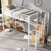 Hochbett 90x200 cm aus Eisen und MDF mit Kleiderschrank, Tisch, seitlicher Holztreppe und EN-747-Zertifizierung, ohne Matratze Bild 3