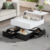 Merax Couchtisch hochglanz Sofatisch mit 360° drehbarer & anhebbarer Tischplatte (Beistelltisch, 90x90x55 cm, 1-St), Wohnzimmertisch mit 3 Schubladen, offenem Stauraum & verstecktem Fach Bild 5