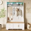 Garderobenschrank mit LED-Fach, Spiegel & Sitzbank, 120x40x187 cm, Weiß/Holzfarbe Bild 3