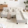 Merax 195cm Chenille-L-Form-Ecksofa, dreisitziges Wohnzimmer-Multifunktions-Chaiselongen-Sofa mit Schlaffunktion, bewegliche Fußbank, beige Bild 2