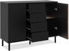 Sideboard >Monza< 2 Türen, 4 Schubladen, 2 Böden, 3D-Lamellen-Optik, schwarz / Dekor Artisan Eiche - 118x90x40cm (BxHxT) Bild 5