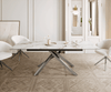 Esstisch Edge 180-220x100 Keramik Calacatta Luxe Weiß-Gold-Grau Kreuzgestell Rechteck Edelstahl ausziehbar Bild 2