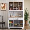 Hochschrank 94,5 x 30 x 175,5 cm in Weiß mit Holzoptik, MDF, 5 Türen und 3 Schubladen Bild 3