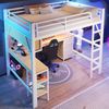 Merax Kinderbett Hochbett aus Metall für Gaming (140 x 200 cm) mit Bücherregal, Schreibtisch, Schrank , USB und LED-Beleuchtung, Weiß Bild 2