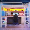 Merax Kinderbett Hochbett aus Metall für Gaming (140 x 200 cm) mit Bücherregal, Schreibtisch, Schrank , USB und LED-Beleuchtung, Weiß Bild 3