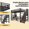 Merax Hochbett, 90 x 200 cm, Kinderbett, Jugendbett, Eisenrahmen, Ablagefach, integrierte Stufen, Schutzgeländer, Leiter, mit LED-Lichtleiste, offener Stauraum unter dem Bett, schwarz Bild 3